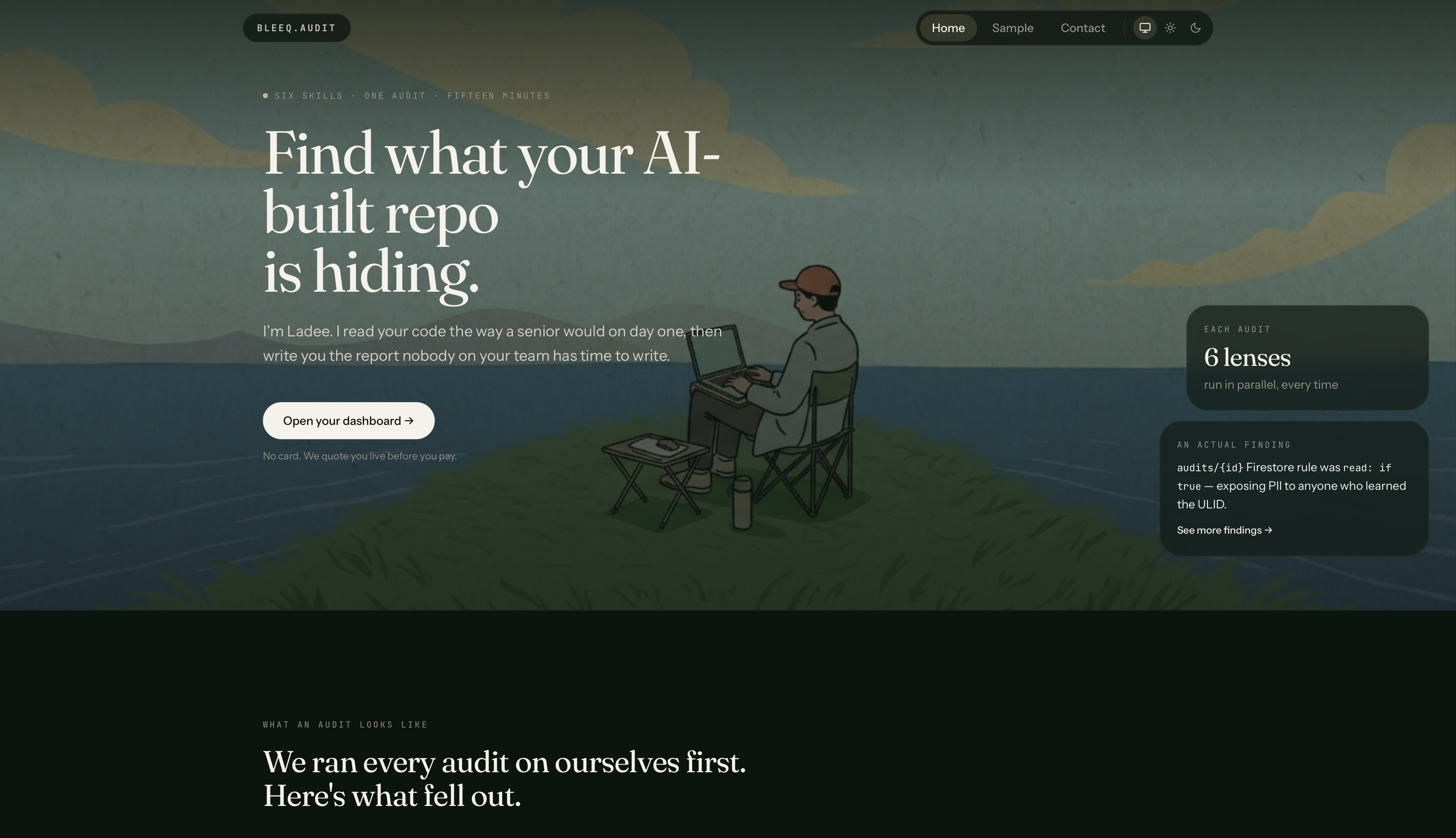 Bleeq Audit landing page after redesign